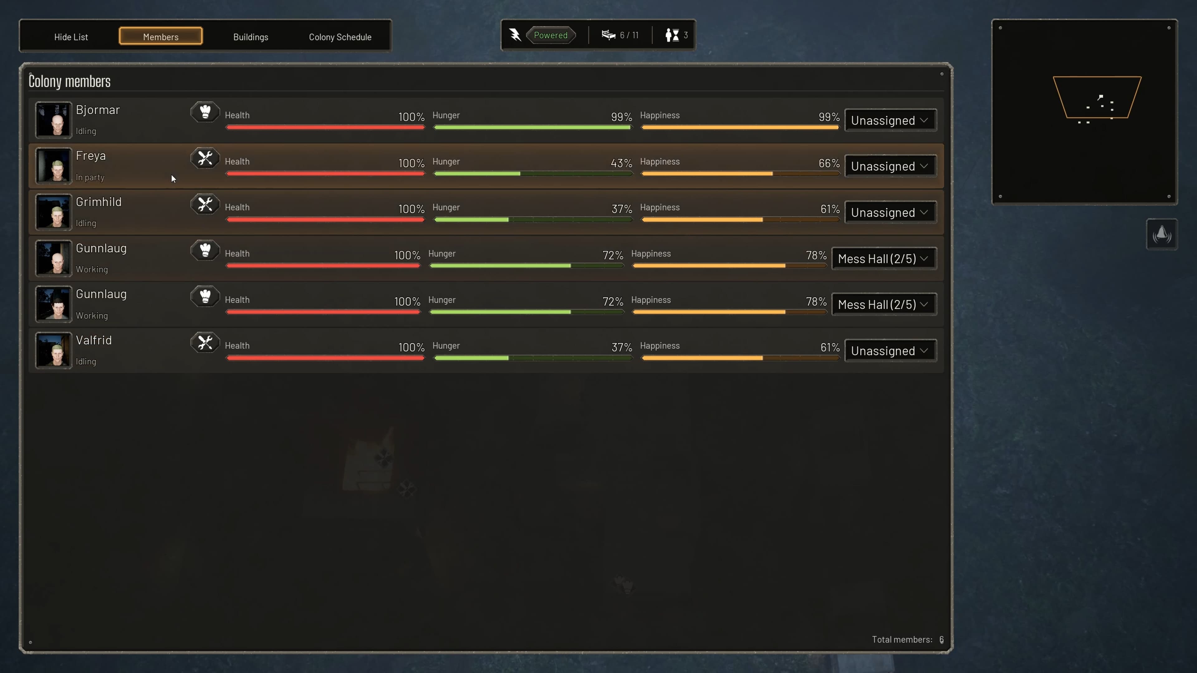 Colony members ui
