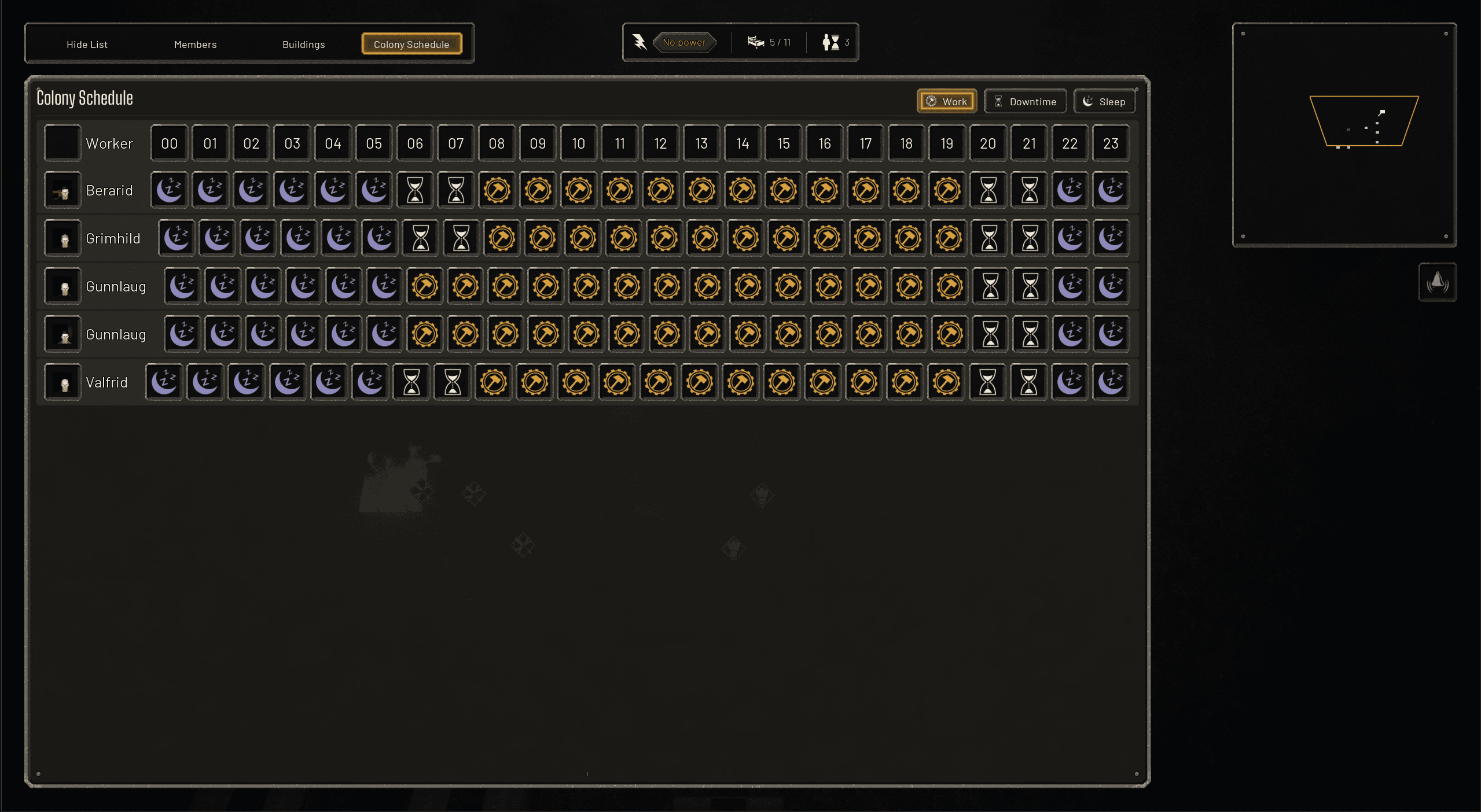 Colony schedule ui